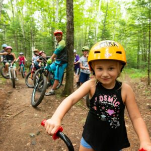 Children learn to mountain bike at one of the Bike Borderlands destinations