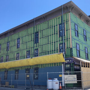 The historic Parker J. Noyes building under renovation in Lancaster, New Hampshire.
