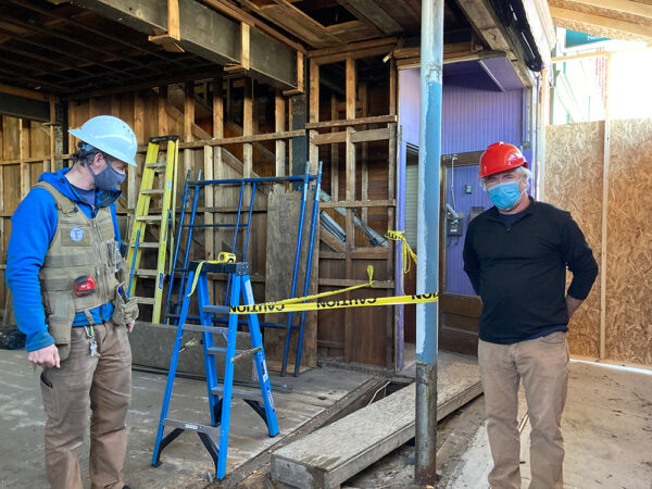 Contractors working on the P.J. Noyes building in Lancaster