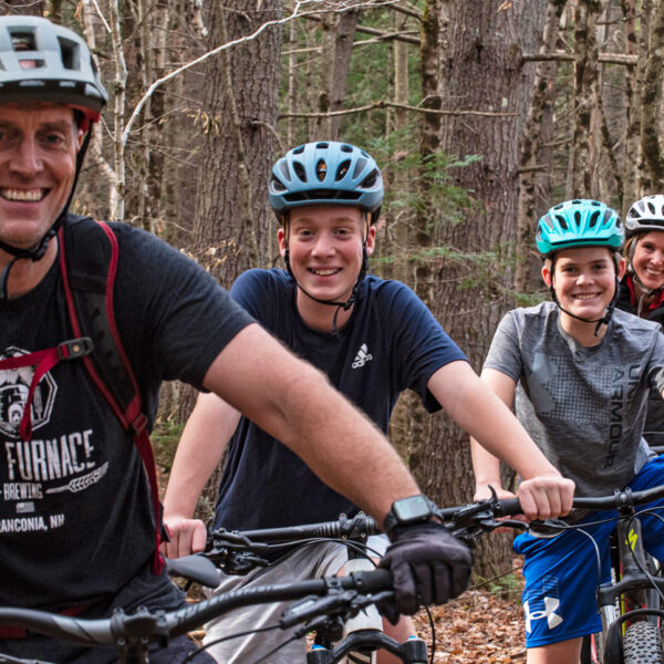 Bikers in the woods in Franconia, NH