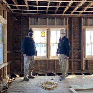 LCHIP staff tour half-completed PJ Noyes building renovation in Lancaster NH.