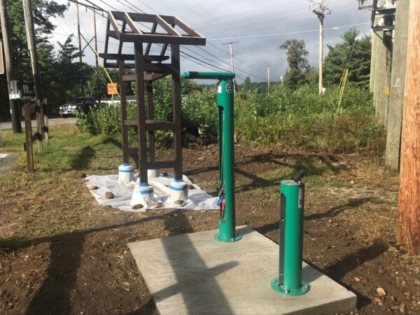 A bicycle repair station and recreation information station for recreationists in Gorham, NH.