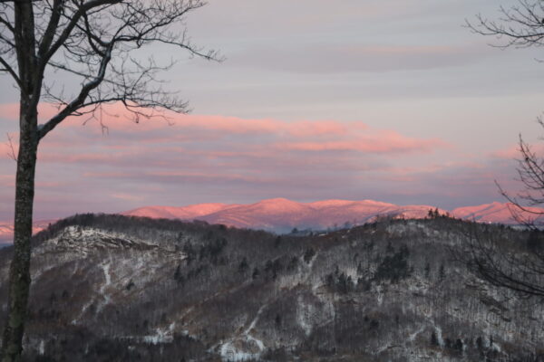 Sunrise view of the Mahoosuc Range from Moody Mountain.