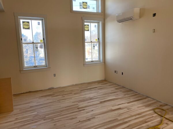 A light-filled room in the renovated Parker J. Noyes buildling in Lancaster, NH.