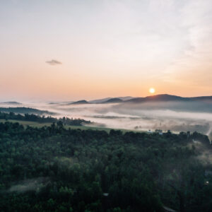 Scenic view of mountains and sunrise in Bethel, Maine.