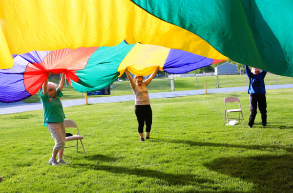 People exercise outdoors