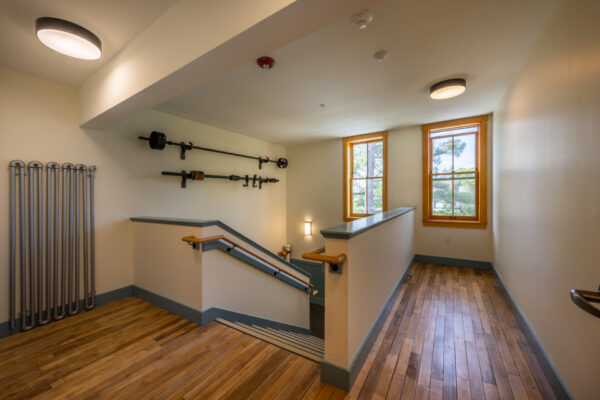 Artifacts on the stairwell of Parker J. Noyes building.