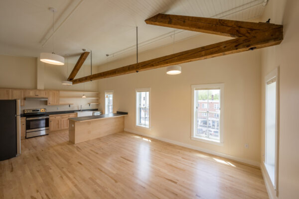 Apartment with exposed beam