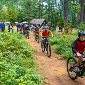 Kids ride bikes on new trail