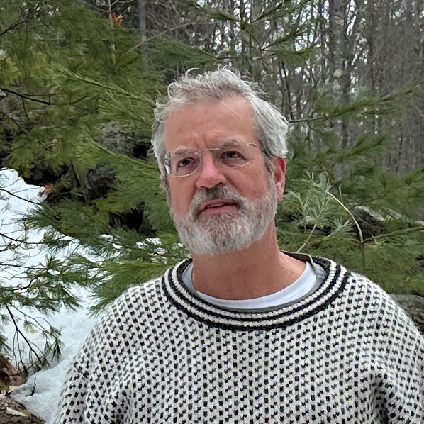 Charlie Niebling stands in the woods on his tree farm.