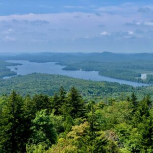 Lake and forest seen from fire tower in the Adirondacks