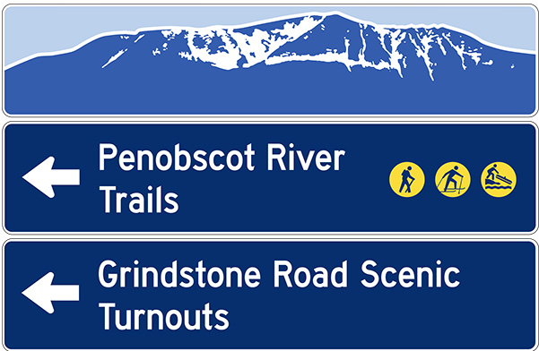 Directional sign to recreation areas in the Katahdin region of Maine