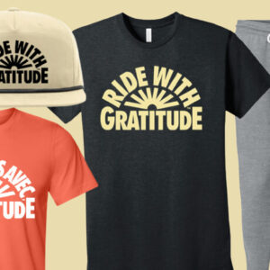 Clothing imprinted with the Ride With Gratitude logo