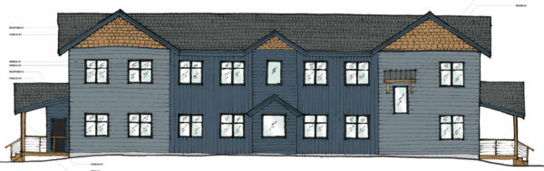 architectural elevation drawing of proposed apartment building for Tupper Lake, NY.