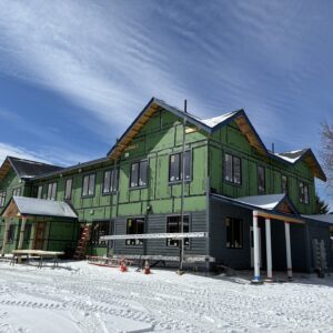 An apartment building under construction.