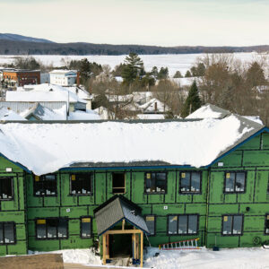 aerial view of a partially constructed apartment building in Tupper Lake NY.